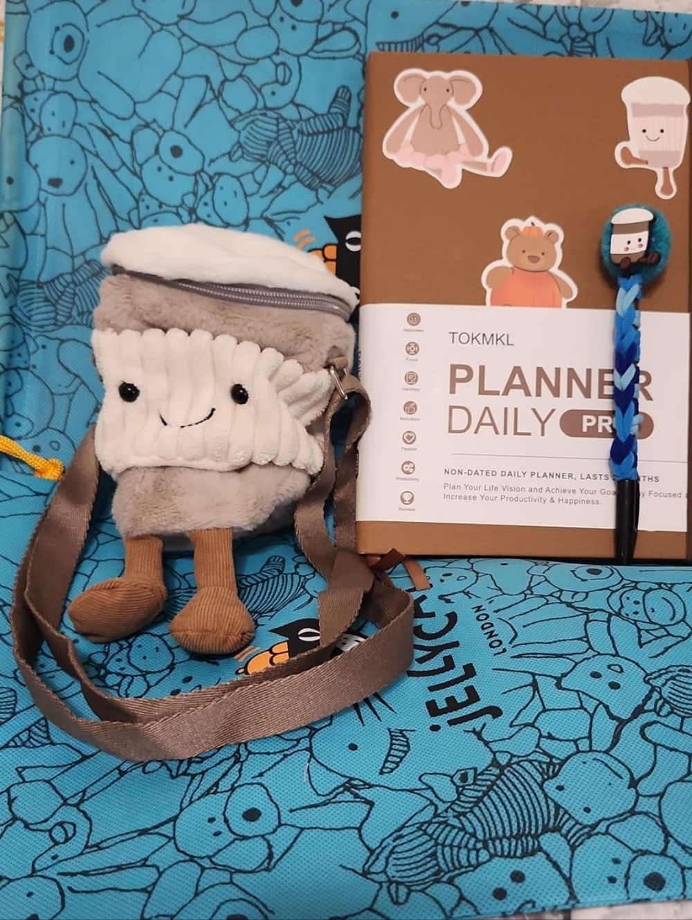 Jellycat Coffee To Go Bag+ New Planner + Pen (No Dust Bag Included)